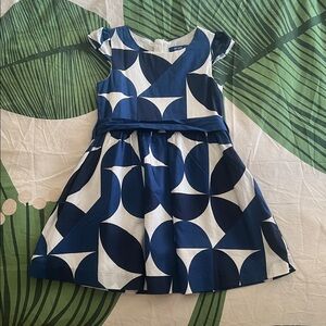 Okaidi blue circles geometric pattern 70’s dress 5T